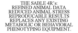 THE SABLE 4R'S: REFINED ANIMAL DATA REDUCED ANIMAL STRESS REPRODUCABLE RESULTS REPLACES ANY EXISTING METABOLIC OR BEHAVIORAL PHENOTYPING EQUIPMENT.