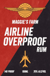 MAGGIE'S FARM AIRLINE OVERPROOF RUM 140 PROOF 100ML 70% ALC/VOL