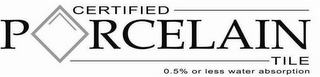 CERTIFIED P RCELAIN TILE 0.5% OR LESS WATER ABSORPTION