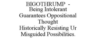 BIGOTHRUMP - BEING INTOLERANT GUARANTEES OPPOSITIONAL THOUGHT HISTORICALLY RESISTING UR MISGUIDED POSSIBILITIES.