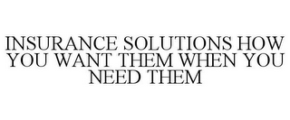 INSURANCE SOLUTIONS HOW YOU WANT THEM WHEN YOU NEED THEM