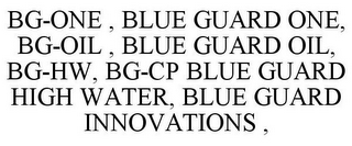 BG-ONE , BLUE GUARD ONE, BG-OIL , BLUE GUARD OIL, BG-HW, BG-CP BLUE GUARD HIGH WATER, BLUE GUARD INNOVATIONS ,