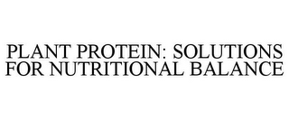 PLANT PROTEIN: SOLUTIONS FOR NUTRITIONAL BALANCE