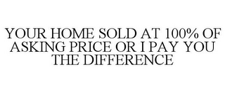 YOUR HOME SOLD AT 100% OF ASKING PRICE OR I PAY YOU THE DIFFERENCE