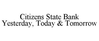 CITIZENS STATE BANK YESTERDAY, TODAY & TOMORROW