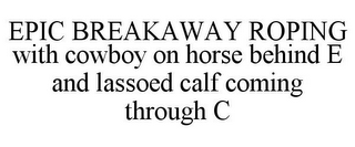 EPIC BREAKAWAY ROPING WITH COWBOY ON HORSE BEHIND E AND LASSOED CALF COMING THROUGH C