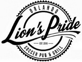 LION'S PRIDE ORLANDO SOCCER PUB & GRILLEST. 2016