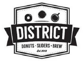 DISTRICT · DONUTS SLIDERS · BREW  EST 2013