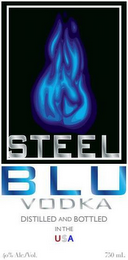 STEEL BLU VODKA DISTILLED AND BOTTLED IN THE USA 40% ALC./VOL. 750 ML