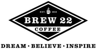 EST. 22 2016 BREW 22 COFFEE DREAM BELIEVE INSPIRE