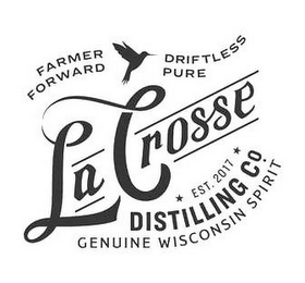 FARMER FORWARD DRIFTLESS PURE LA CROSSE EST. 2017 DISTILLING CO. GENUINE WISCONSIN SPIRIT