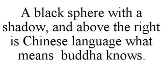 A BLACK SPHERE WITH A SHADOW, AND ABOVE THE RIGHT IS CHINESE LANGUAGE WHAT MEANS BUDDHA KNOWS.