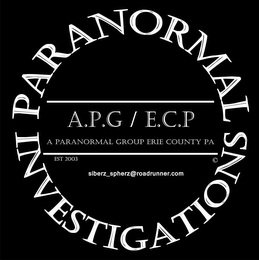 PARANORMAL INVESTIGATION A.P.G / E.C.P A PARANORMAL GROUP ERIE COUNTY PA EST 2003 SIBERZ_SPHERZ@ROADRUNNER.COM