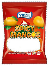 VIDAL GUMMI SPICY MANGOS NET WEIGHT 3.5OZ (100G) FAT FREE NUT FREE GLUTEN FREE