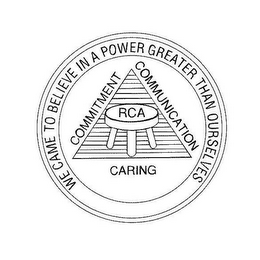 RCA CARING COMMITMENT COMMUNICATION WE CAME TO BELIEVE IN A POWER GREATER THAN OURSELVES