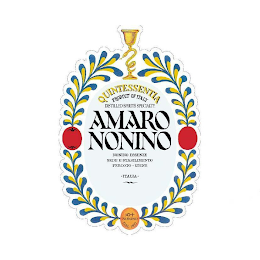 QUINTESSENTIA PRODUCT OF ITALY DISTILLED SPIRITS SPECIALTY AMARO NONINO NONINO ESSENZE SEDE E STABILIMENTO PERCOTO UDINE ITALIA NONINO DAL 1897