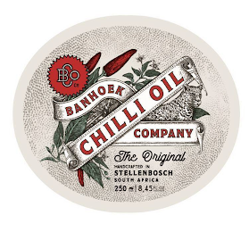 BANHOEK CHILLI OIL COMPANY BCO CO THE ORIGINAL HANDCRAFTED IN STELLENBOSCH SOUTH AFRICA 250 ML