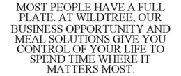 MOST PEOPLE HAVE A FULL PLATE. AT WILDTREE, OUR BUSINESS OPPORTUNITY AND MEAL SOLUTIONS GIVE YOU CONTROL OF YOUR LIFE TO SPEND TIME WHERE IT MATTERS MOST.