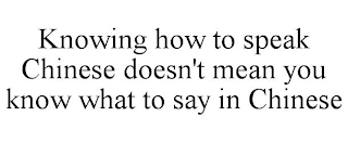 KNOWING HOW TO SPEAK CHINESE DOESN'T MEAN YOU KNOW WHAT TO SAY IN CHINESE