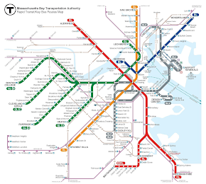 T MASSACHUSETTS BAY TRANSPORTATION AUTHORITY RAPID TRANSIT/KEY BUS ROUTES MAP