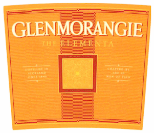 GLENMORANGIE THE ELEMENTA DISTILLED IN SCOTLAND SINCE 1843 GLENMORANGIE SIGNET THE CADBOLL STONE CRAFTED BY THE 16 MEN OF TAIN
