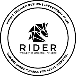 RIDER RIDING THE HIGH RETURNS INVESTMENT WAVE.WORLDWIDE LITIGATION FINANCE. NON- RECOURSE FINANCE FOR LEGAL DISPUTES