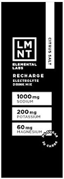 LMNT ELEMENTAL LABS CITRUS SALT RECHARGE ELECTROLYTE DRINK MIX 1000 MG SODIUM 200 MG POTASSIUM 60 MG MAGNESIUM NO SUGAR 2G CARBS