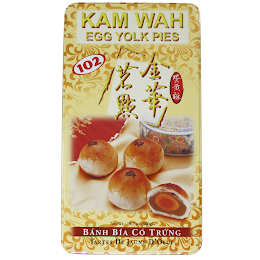 KAM WAH EGG YOLK PIES 102 NET WT 19.7 OZ (560 G) BANH BIA CO TRUNG TARTES DE JAUNE D' OEUF