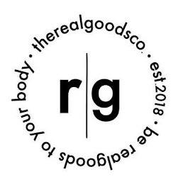 R|G · THEREALGOODSCO. · EST. 2018 · BE REALGOODS TO YOUR BODY