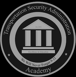 TRANSPORTATION SECURITY ADMINISTRATION ACADEMY EST. 2012 EXCELLENCE IN EDUCATION WE WILL NEVER FORGET 9-11