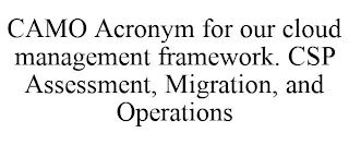 CAMO ACRONYM FOR OUR CLOUD MANAGEMENT FRAMEWORK. CSP ASSESSMENT, MIGRATION, AND OPERATIONS