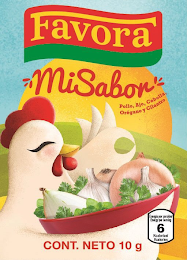 FAVORA MI SABOR POLLO, AJO, CEBOLLA, OREGANO Y CILANTRO CONT. NETO 10 G ENERGIA POR PORCIÓN/ENERGY PER SERVING 6 KCALORIAS/KCALORIES