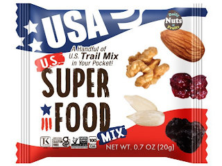 USA U.S. A HANDFUL OF U.S. TRAIL MIX INYOUR POCKET! SUPERFOOD MIX GLUTEN FREE NON-GMO UNSALTED 100 CAL. NET WT. 0.7 OZ (20 G) DAILY NUTS AND FRUITS