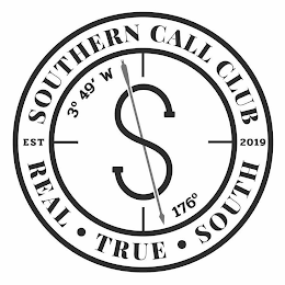 SOUTHERN CALL CLUB EST 2019 3º 49' W S 176º REAL TRUE SOUTH