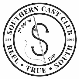 SOUTHERN CAST CLUB EST 2019 2º 39 W S 178º REEL TRUE SOUTH