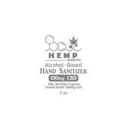 HEMP ASEPTIC ALCOHOL-BASED HAND SANITIZER 100MG CBD KILLS 99.9% OF GERMS LEAVES HANDS FEELING SOFT 2 OZ