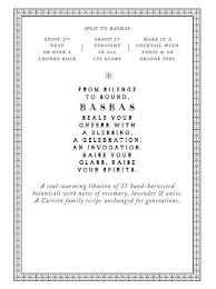 HOW TO BASBAS ENJOY 2OZ NEAT OR OVER A CHUNKY ROCK SHOOT IT STRAIGHT IN ALL ITS GLORY MAKE IT A COCKTAIL WITH TONIC & AN ORANGE PEEL FROM SILENCE TO SOUND BASBAS SEALS YOUR CHEERS WITH A BLESSING A CELEBRATION AN INVOCATION RAISE YOUR GLASS RAISE YOUR SPIRTS A SOUL WARMING LIBATION OF 15 HAND HARVESTED BOTANICALS WITH NOTES OF ROSEMARY LAVENDER & ANISE A CARRERO FAMILY RECIPE UNCHANGED FOR GENERATIONS