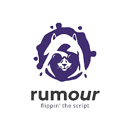 THE WORD RUMOUR WITH THE WORDS FLIPPIN' THE SCRIPT UNDERNEATH