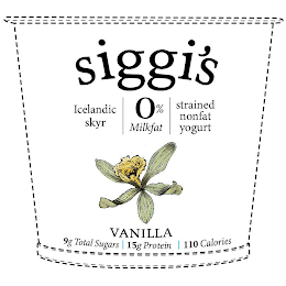 SIGGI'S ICELANDIC SKYR 0% MILKFAT STRAINED NONFAT YOGURT VANILLA 9G TOTAL SUGARS 15G PROTEIN 110 CALORIES