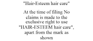 "HAIR-ESTEEM HAIR CARE" AT THE TIME OF FILING NO CLAIMS IS MADE TO THE EXCLUSIVE RIGHT TO USE "HAIR-ESTEEM HAIR CARE", APART FROM THE MARK AS SHOWN