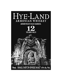 HYE-LAND ARMENIAN WHISKEY ARMENIAN OAK BARREL 12 YEARS OLD SMALL BATCH-SINGLE MALT 750ML. 43% ALC./VOL.