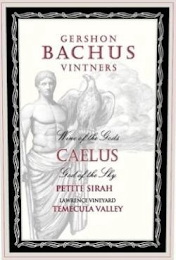 GERSHON BACHUS VINTNERS WINE OF THE GODS CAELUS GOD OF THE SKY 2016 PETITE SIRAH LAWRENCE VINEYARD TEMECULA VALLEY LIMITED EDITION: 1 OF 3000 ALC. 13% BY VOL.