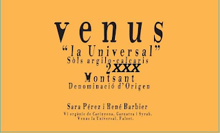 VENUS "LA UNIVERSAL" SÒLS ARGILO-CALCARIS 2XXX MONTSANT DENOMINACIÓ D'ORIGEN SARA PÉREZ I RENÉ BARBIER VI ORGÀNIC DE CARINYENA, GARNATXA I SYRAH VENUS LA UNIVERSAL. FALSET.