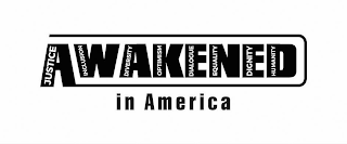 AWAKENED IN AMERICA JUSTICE INCLUSION DIVERSITY OPTIMISM DIALOGUE EQUALITY DIGNITY HUMANITY