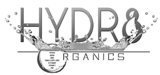 HYDR8 ORGANICS ELECTROLYTE WATER PROTEIN BIOTIN IRON OMEGA 3 FATTY ACIDS B VITAMINS VITAMIN C ZINC