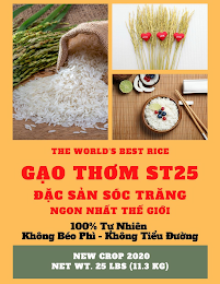 THE WORLD'S BEST RICE GAO THOM ST25 DAC SAN SOC TRANG NGON NHAT THE GIOI 100% TU NHIEN KHONG BEO PHI - KHONG TIEU DUONG NEW CROP 2020 NET WT. 25LBS (11.3 KG)