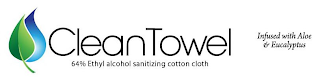 CLEAN TOWEL 64% ETHYL ALCOHOL SANITIZING CLOTH INFUSED WITH ALOE & EUCALYPTUS