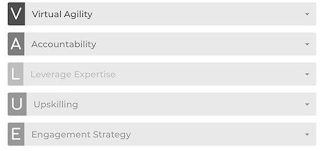 VALUE VIRTUAL AGILITY ACCOUNTABILITY LEVERAGE EXPERTISE UPSKILLING ENGAGEMENT STRATEGY