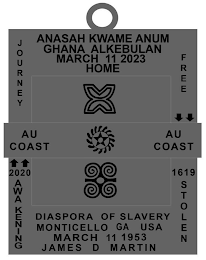 ANASAH KWAME ANUM GHANA ALKEBULAN MARCH 11 2023 HOME JOURNEY FREE AU COAST 2020 AWAKENING DIASPORA OF SLAVERY MONTICELLO GA USA MARCH 11 1953 JAMES D MARTIN 1619 STOLEN