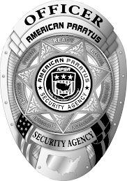 OFFICER AMERICAN PARATUS SECURITY AGENCY APSA PRIDE READY LOYAL RESPECT EXCELLENCE INTEGRITY SERVICE READY TO SERVE OUR COMMUNITY